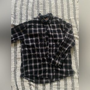 Black grey white plaid oversized flannel